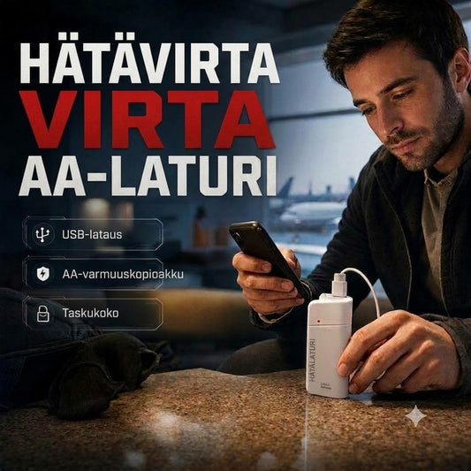 AA-paristoilla toimiva varavirtalähde LED-taskulampulla – Lisävirtaa puhelimellesi hätätilanteissa