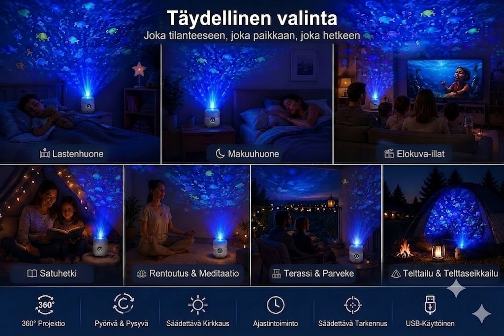 OceanDream-meriprojektori pyörivällä LED-valaistuksella – Luo unelmoiva yö