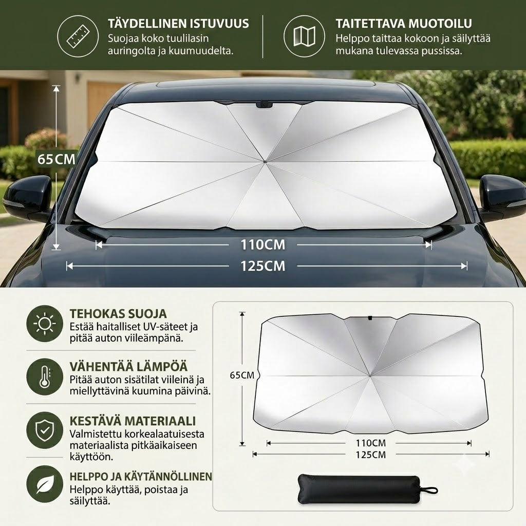 Taitettava tuulilasin aurinkosuoja – Tehokas UV-suoja ja aurinkosuojaus autolle 🚗☂️