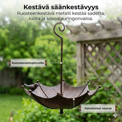 Riippuva lintujen ruokintalaite ja juomakulho – Sateenvarjon muotoinen ruokintasiilo – 2-in-1-ruokinta-asema