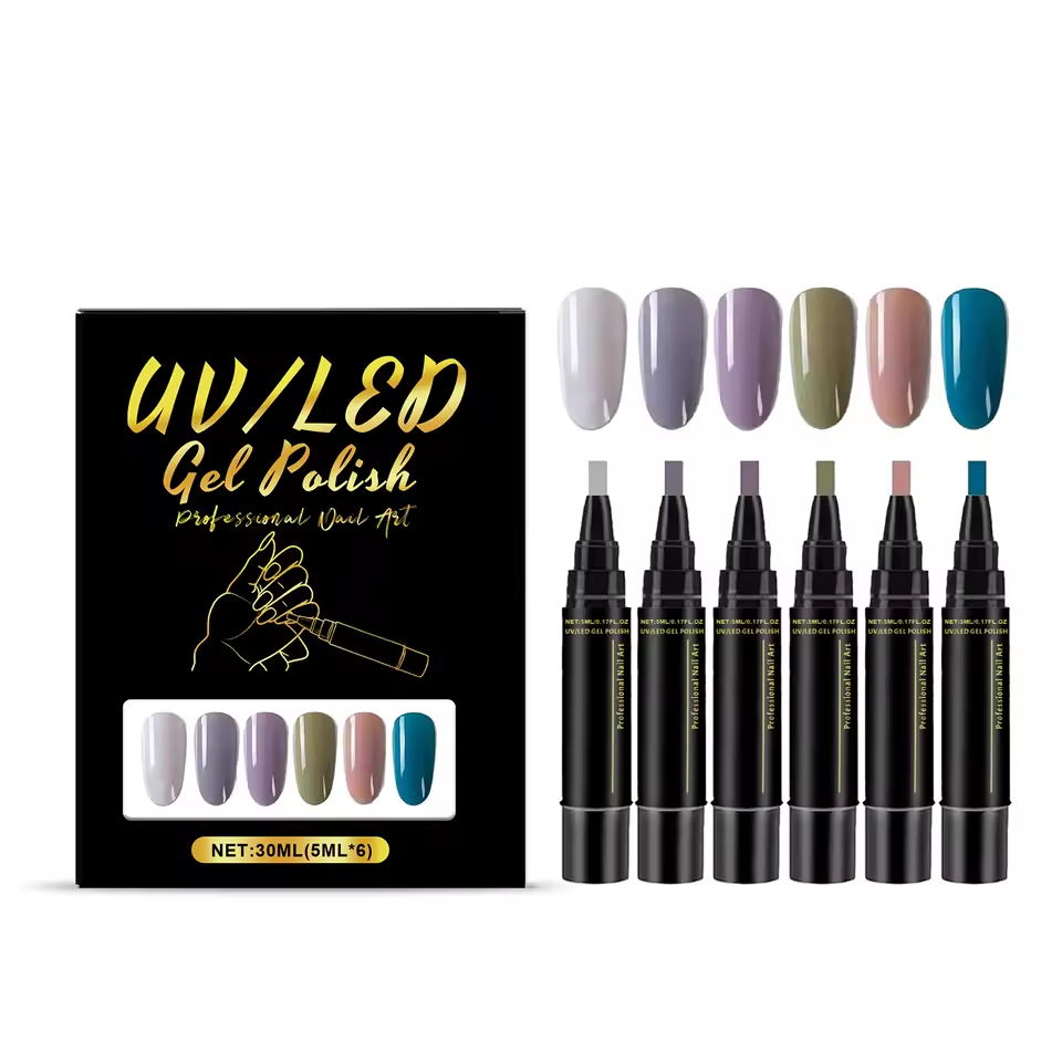 SalonPen – 3-in-1 kynsilakkakynä (UV-lampulla) – 6 kpl pakkaus