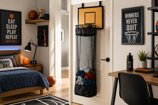 Oven taakse ripustettava pyykkikori: 2-in-1 koripallokori ja pyykkikori🏀