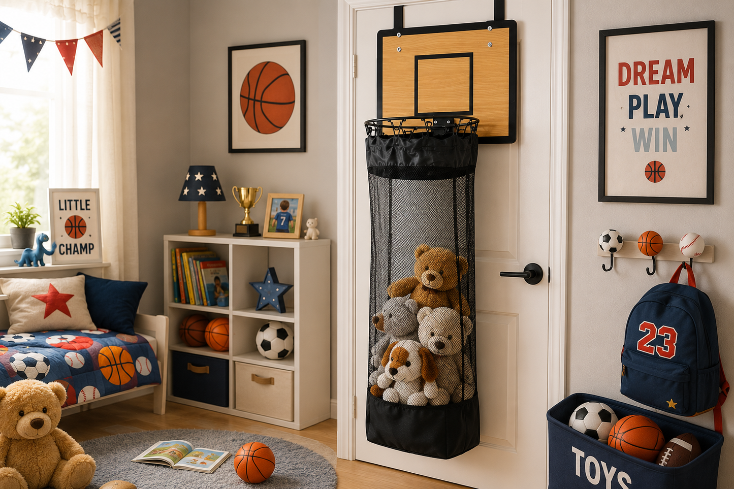 Oven taakse ripustettava pyykkikori: 2-in-1 koripallokori ja pyykkikori🏀