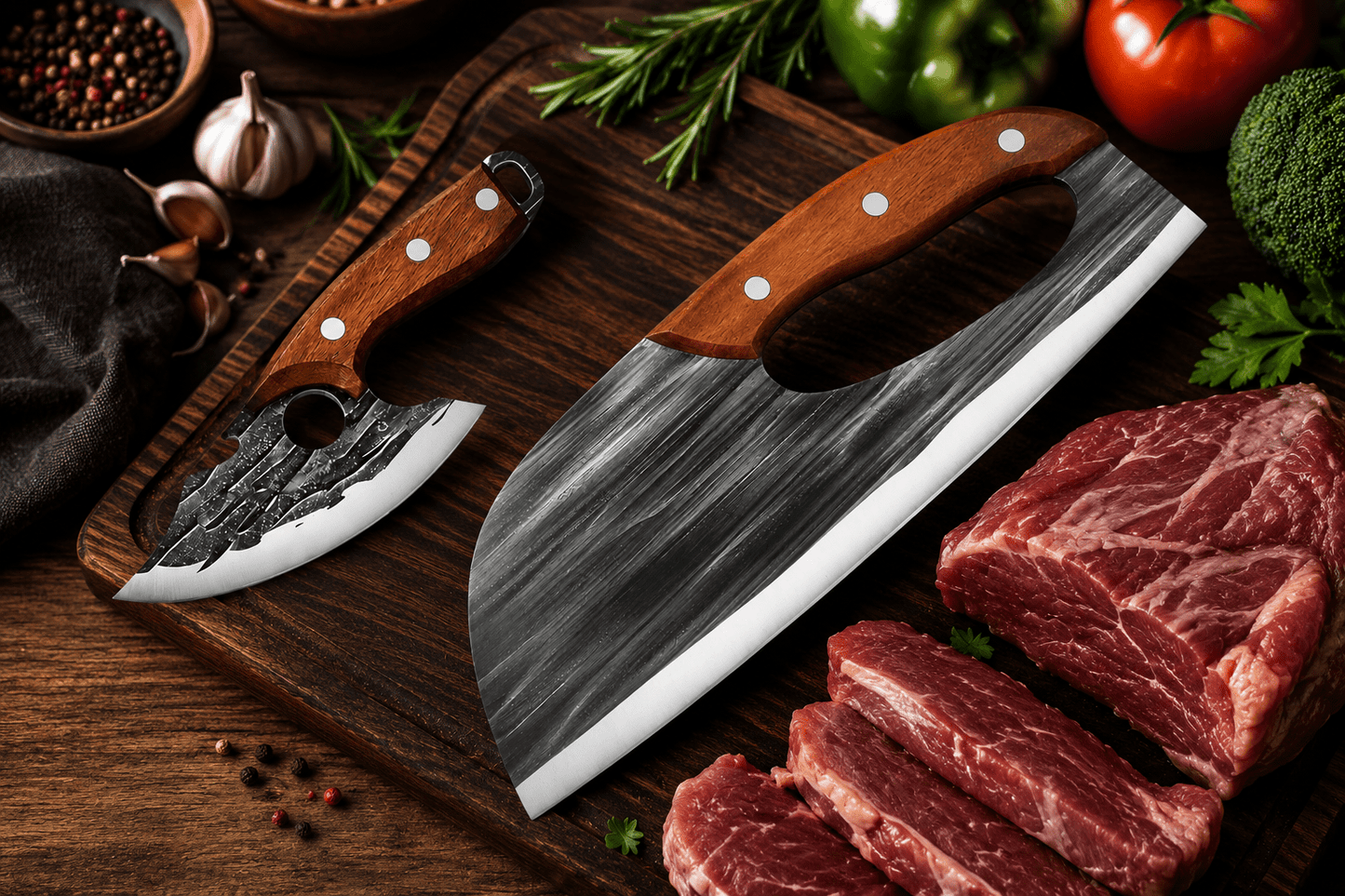 🔪 Premium-lihaveitsisetti (2 kpl) – Äärimmäistä terävyyttä grillaukseen, BBQ:hun ja ruoanlaittoon