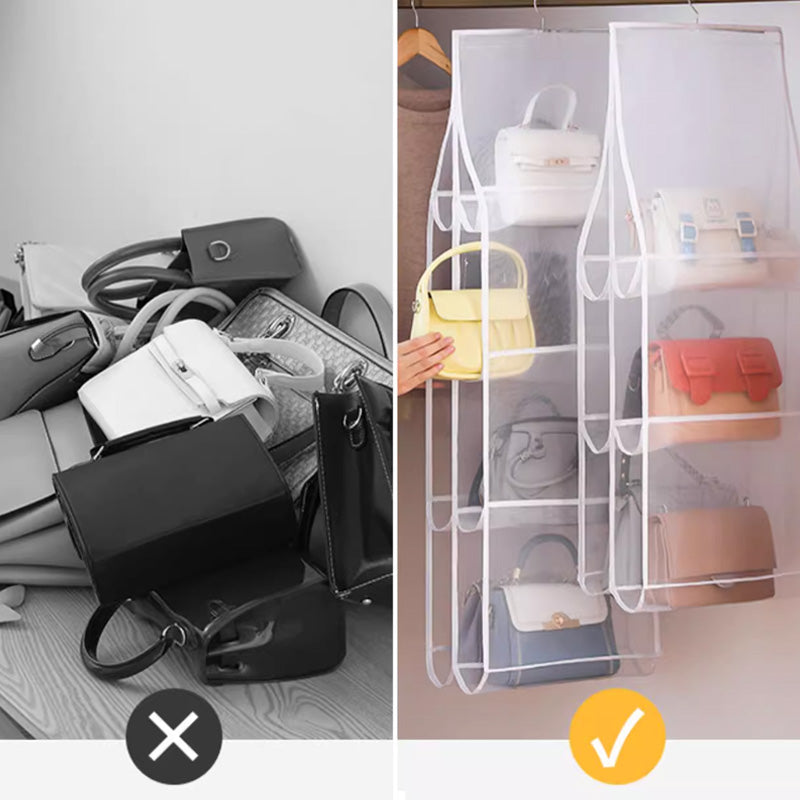 Roikkuva pölysuojapussi laukuille 6/8 isolla taskulla