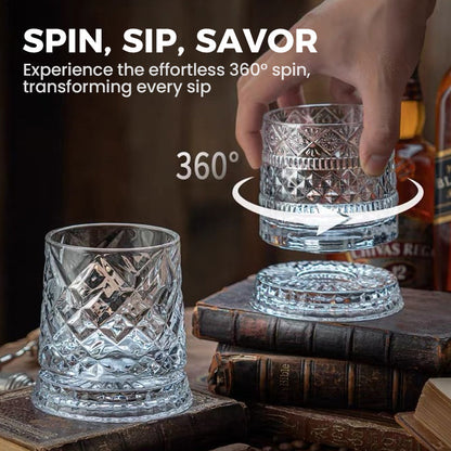 💎🥃 360° pyörivä viskilasi – Ylellinen kristallinen pyörivä tumbler-lasi