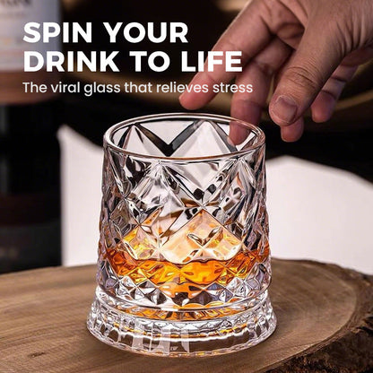 💎🥃 360° pyörivä viskilasi – Ylellinen kristallinen pyörivä tumbler-lasi
