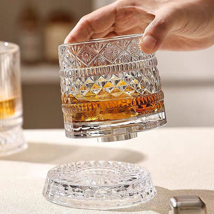 💎🥃 360° pyörivä viskilasi – Ylellinen kristallinen pyörivä tumbler-lasi