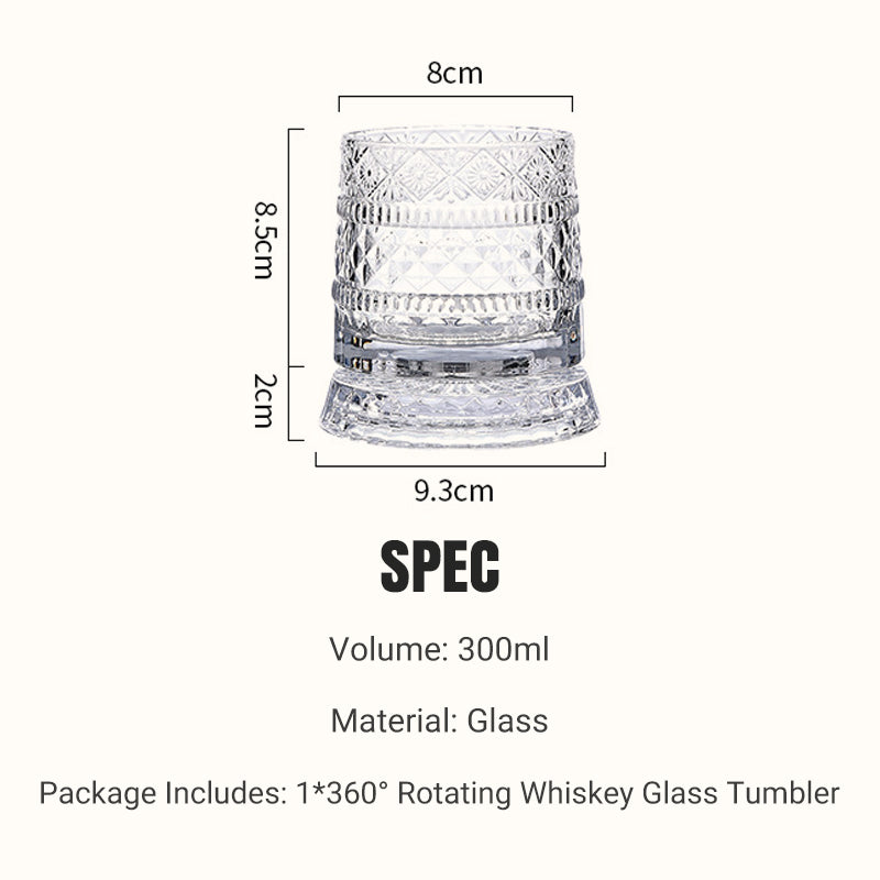 💎🥃 360° pyörivä viskilasi – Ylellinen kristallinen pyörivä tumbler-lasi