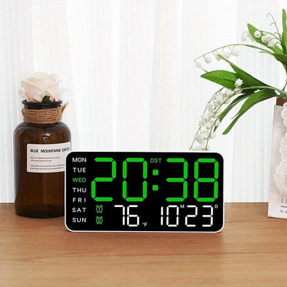 Suuri digitaalinen seinäkello LED-näytöllä – Moderni elektroninen kello päivämäärällä ja lämpötilalla