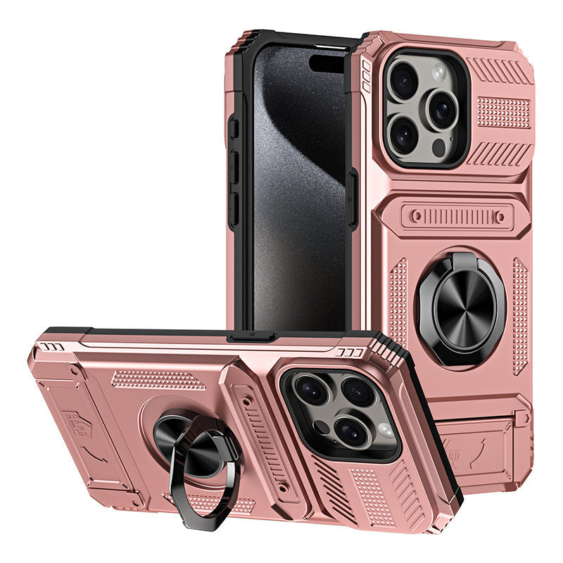 Iskuakestävä suojakuori iPhonelle korttipaikalla ja integroidulla rengaspidikkeellä